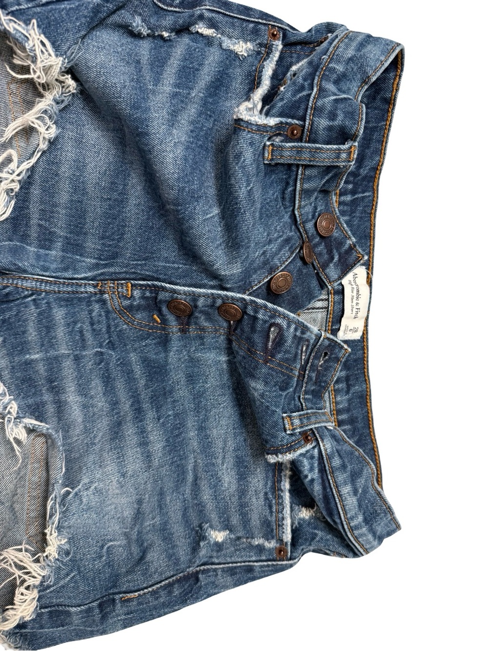 Abercrombie & Fitch High-Rise Distressed Denim Shorts - Blue - Picture 5 of 8